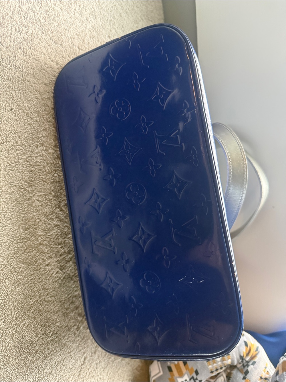 Louis Vuitton custom Blue Vernis Tote with gray Handles - Picture 3 of 6